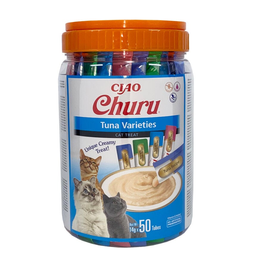50 sobres x 14 g Churu Snack Cremoso Variedades de At&uacute;n para gatos, , large indicador imagen numero 1