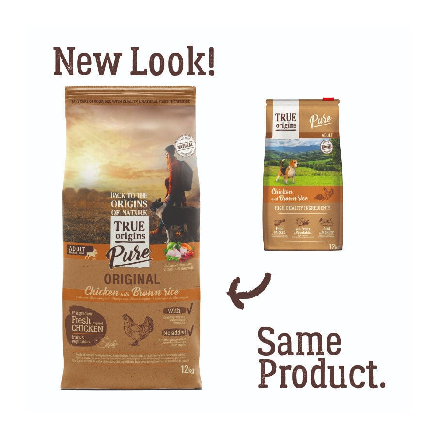 12 kg True Origins Pure Adult Pollo y Arroz pienso para perros, , large Imagen numero 2