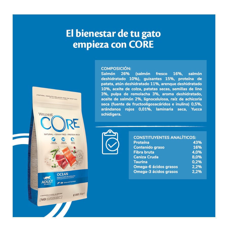 4 kg Wellness Core Adult Ocean Salm&oacute;n y At&uacute;n pienso para gatos, , large indicador imagen numero 3