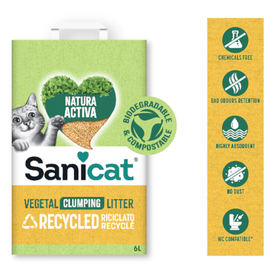 10 L Sanicat Natura Activa Recycled Arena para gatos, , large Imagen numero 3