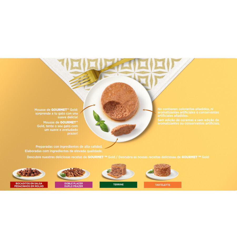 48 latas x 85 g Gourmet Mousse Varios Sabores lata para gatos, , large indicador imagen numero 2
