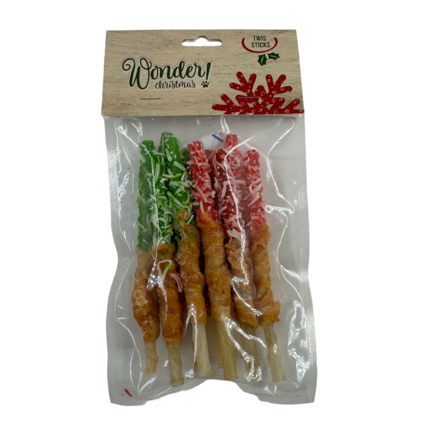 10 barritas Wonder Christmas Barritas Twist de Cuero con Pollo para perros, , large Imagen numero 1