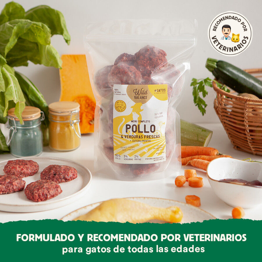 1 kg Wild Balance Men&uacute; Barf pollo con verduras comida congelada para gatos, , large indicador imagen numero 6