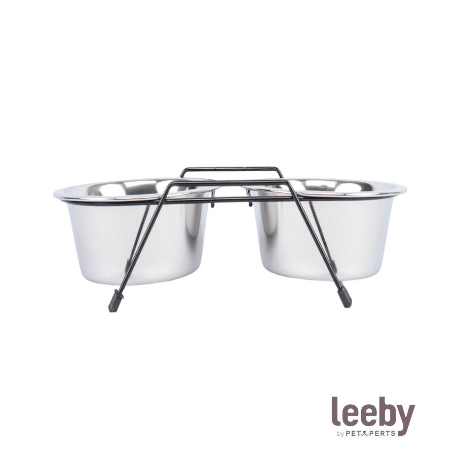 Leeby Comedero Doble de Acero Inoxidable con Soporte para perros y gatos, , large indicador imagen numero 2