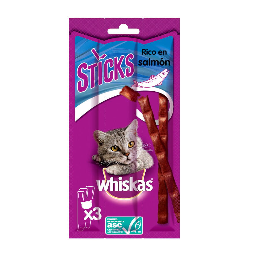 3 barritas Whiskas Sticks Snacks  Salm&oacute;n para Gatos, , large Imagen numero 1