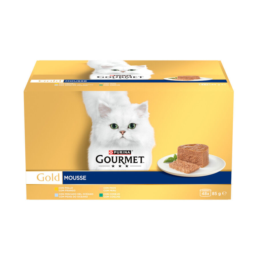 48 latas x 85 g Gourmet Mousse Varios Sabores lata para gatos, , large indicador imagen numero 1