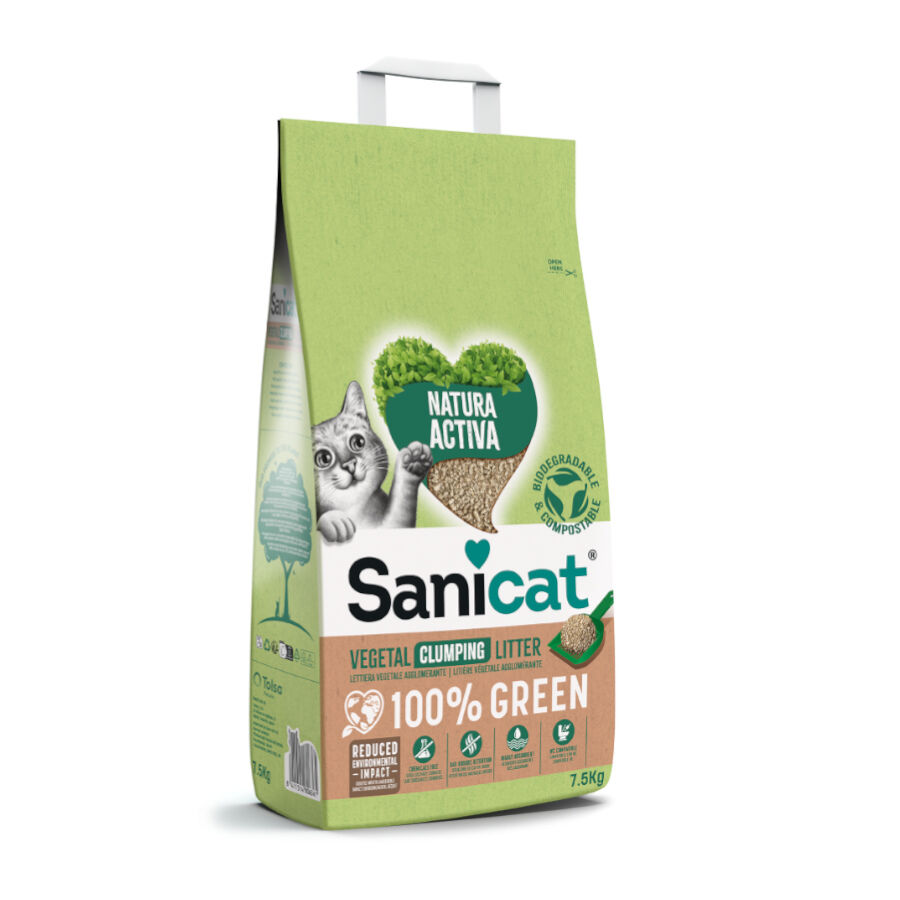 5 kg Sanicat Natura Activa 100% Green Arena Vegetal para gatos, , large indicador imagen numero 1