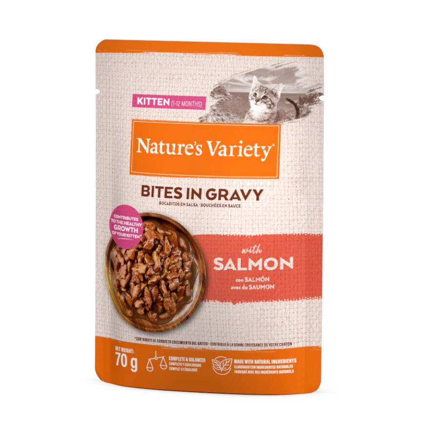 70 g Nature&rsquo;s Variety Kitten Bocaditos de Salmon Sobre en Salsa para gatos , , large Imagen numero 1