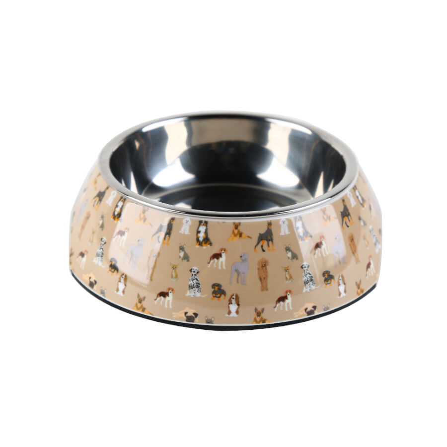 Leeby comedero acero inoxidable estampado marr&oacute;n para perros, , large Imagen numero 1