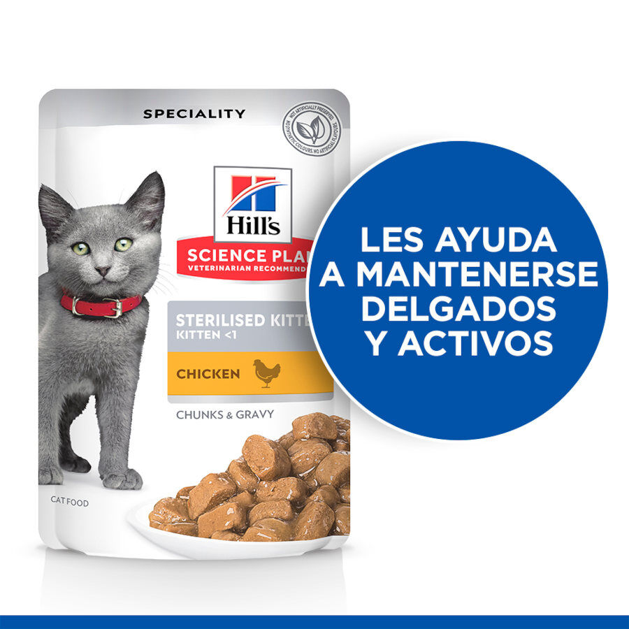 12 sobres x 85 g Hill's Science Plan Feline Sterilised Kitten Pollo en Salsa sobre para gatos, , large indicador imagen numero 3