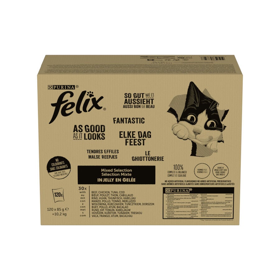 120 sobres x 85 g Felix Fantastic Selecci&oacute;n de Sabores en Gelatina Sobre para gatos, , large indicador imagen numero 2