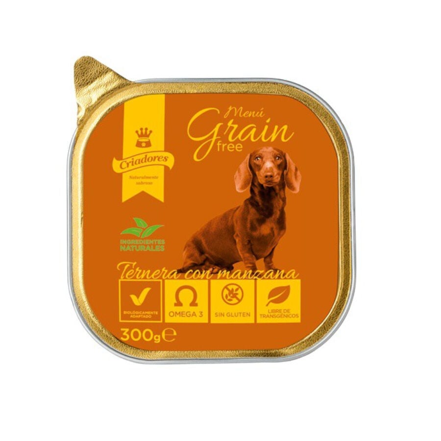 Criadores Men&uacute; Grain Free Ternera y Manzana tarrina para perros