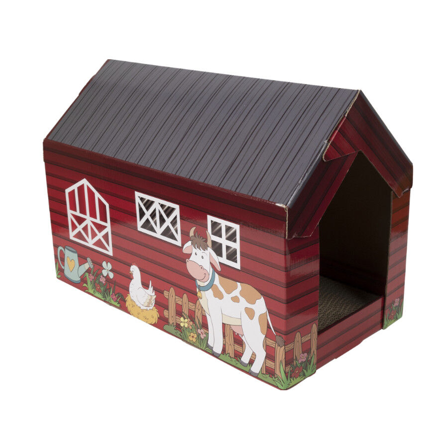 Leeby Hattie casita rascador de cart&oacute;n con estampado de granja para gatos, , large indicador imagen numero 1