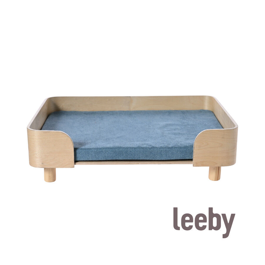 Leeby sof&aacute; de madera con colch&oacute;n azul para perros, , large Imagen numero 2