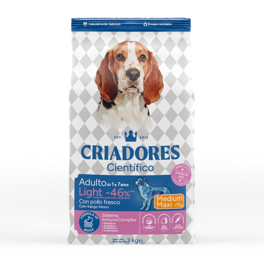 3 kg Criadores Cient&iacute;fico Light -46% contenido graso Adulto Medium-Maxi Pienso Pollo para perros, , large indicador imagen numero 1