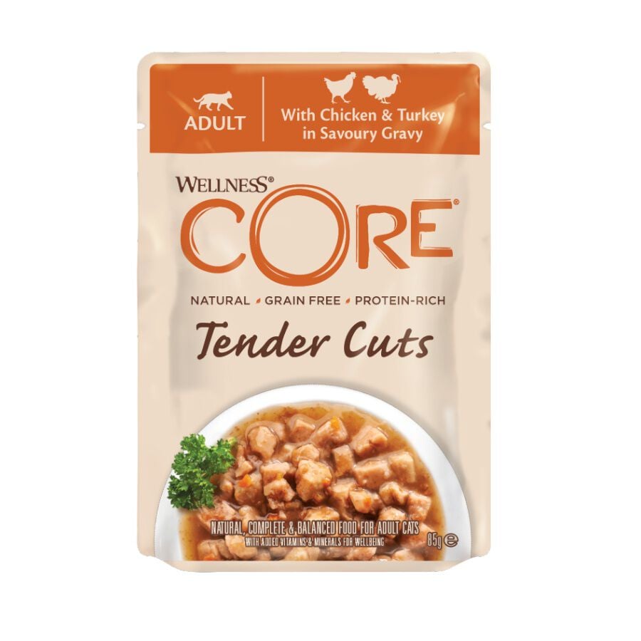85 g Wellness Core Tender Cuts pollo y pavo sobre en salsa para gatos, , large indicador imagen numero 1