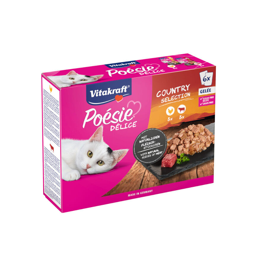 6 sobres x 85 g Vitakraft Po&eacute;sie Delice plus Pollo y Ternera Sobre en Salsa para gatos, , large Imagen numero 1