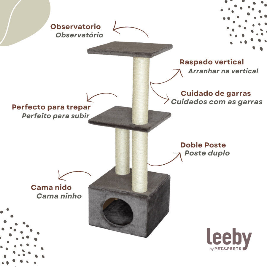Leeby Colette DoubPost torre rascador con cama nido gris para gatos, , large indicador imagen numero 3