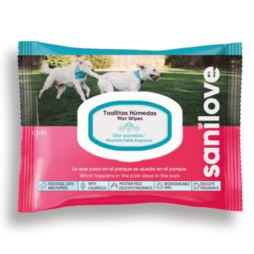 Sanilove Toallitas H&uacute;medas Aroma Prado para perros y gatos
