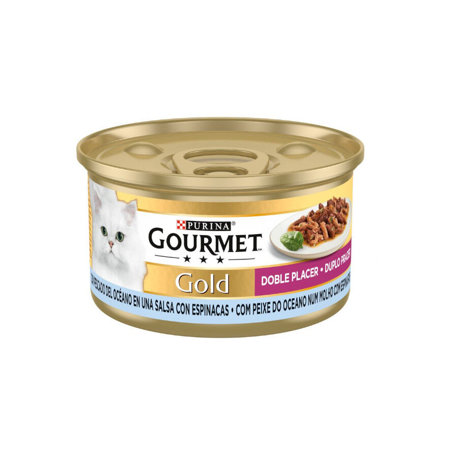 Gourmet Gold Pescado del Oc&eacute;ano y Espinacas en salsa sobre para gatos