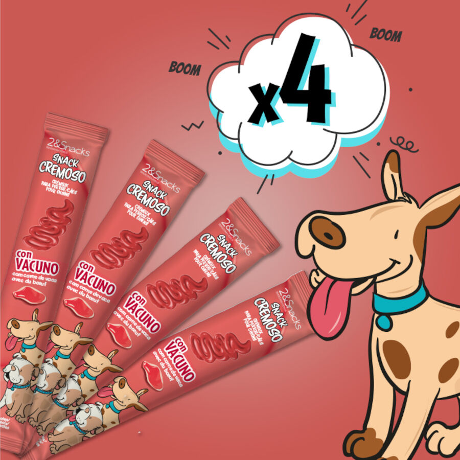 4 sobres x 15 g 2&Snacks Snacks Cremosos con Vacuno para perros, , large indicador imagen numero 2