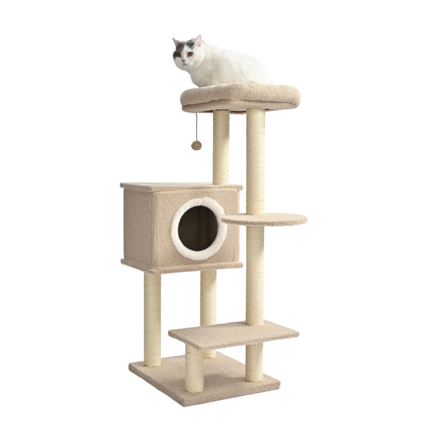 Leeby Boucle Collection &aacute;rbol rascador con cama nido y juguete para gatos, , large indicador imagen numero 4