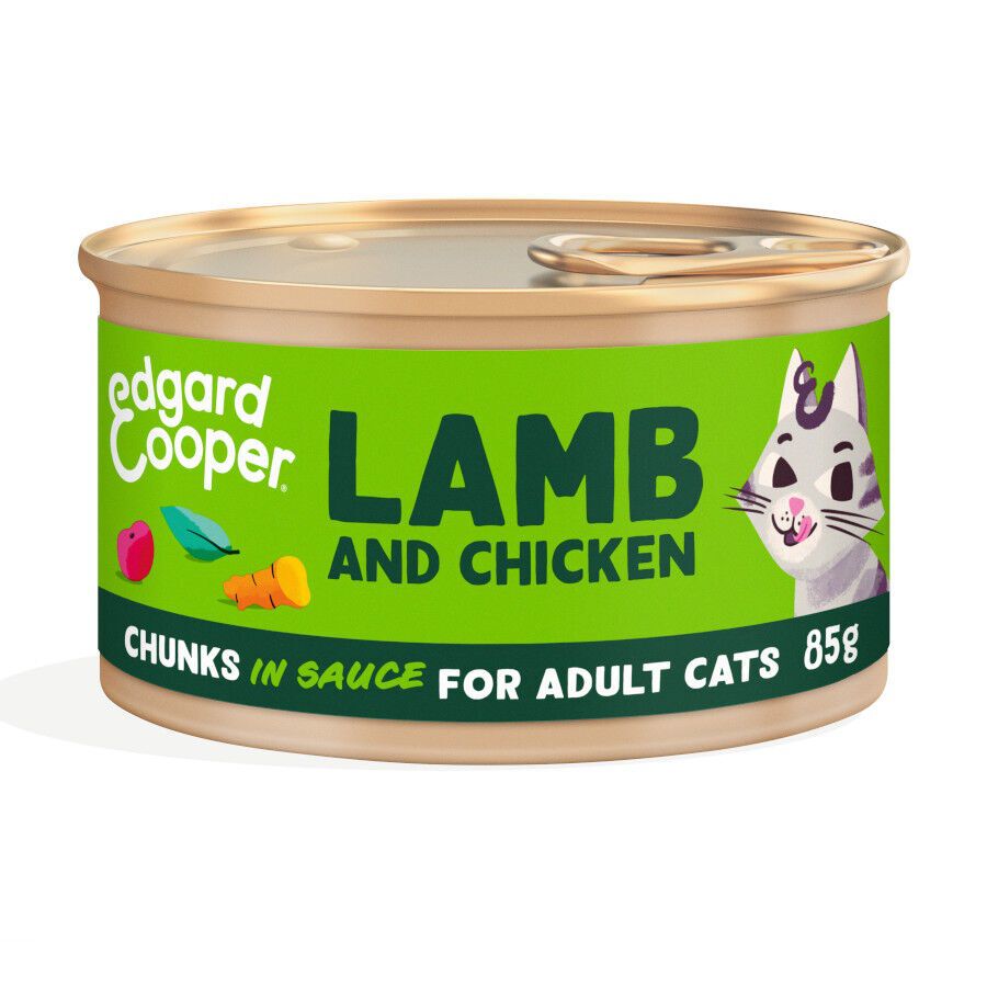 85 g Edgard & Cooper Adult Trocitos de Cordero y Pollo en Salsa lata para gatos, , large indicador imagen numero 1
