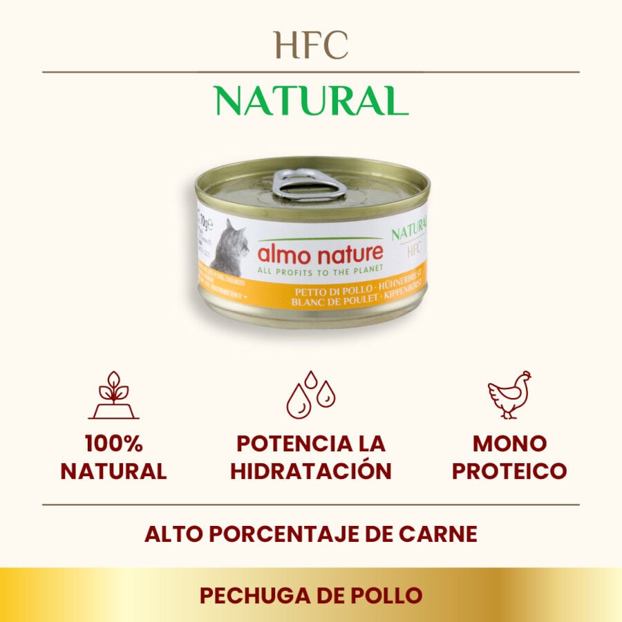 70 g Almo Nature HFC Natural Pollo lata para gatos, , large indicador imagen numero 2