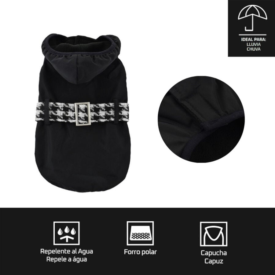 Outech Abrigo Negro con Cinturon para perros, , large indicador imagen numero 4