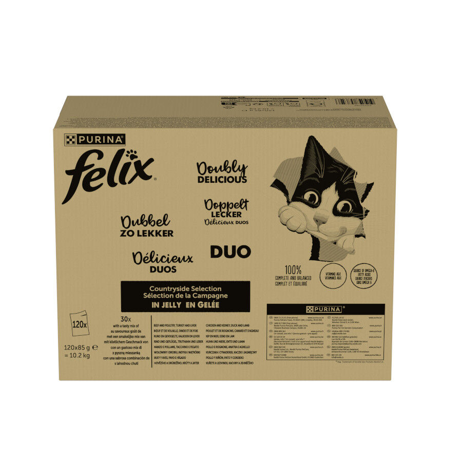 120 sobres x 85 g Felix Duo Mix Carne Gelatina sobre para gatos, , large indicador imagen numero 2