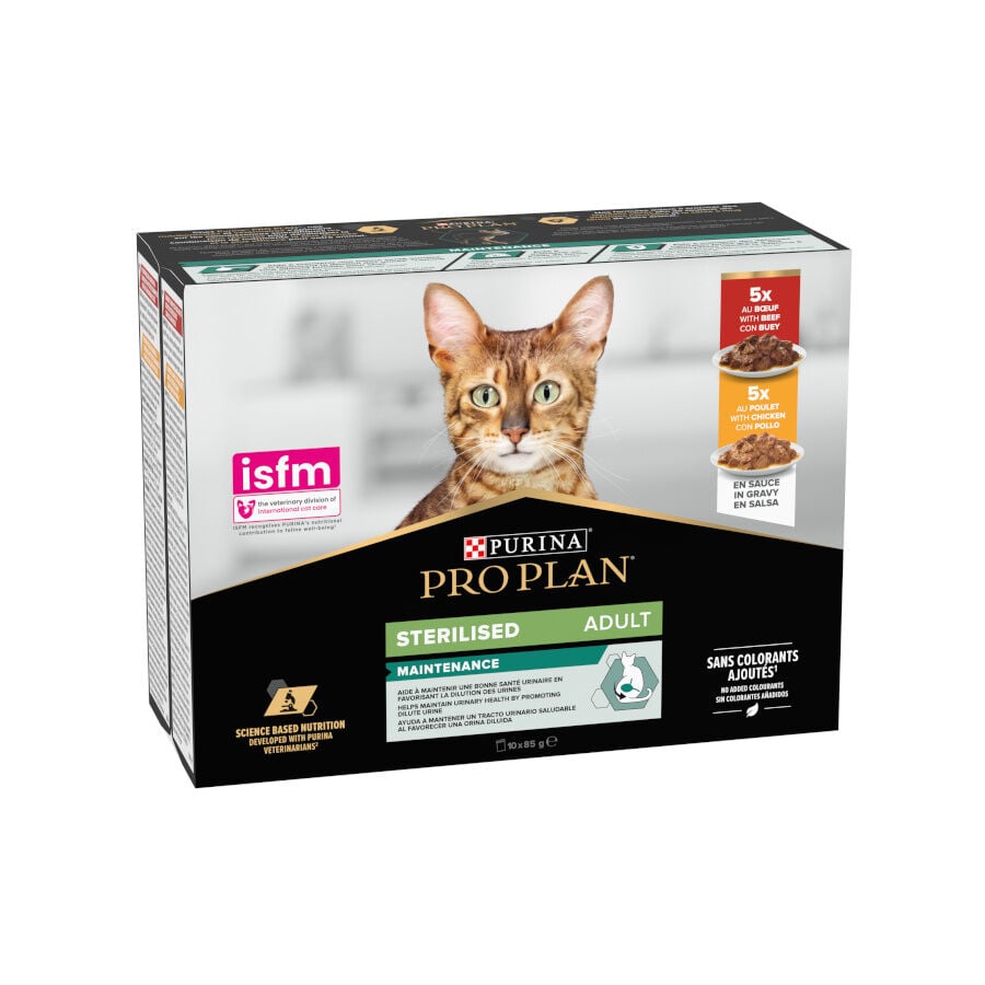 10 sobres x 85 g Pro Plan Adult Sterilised Maintenance Pollo y Buey en Salsa sobre para gatos, , large indicador imagen numero 1