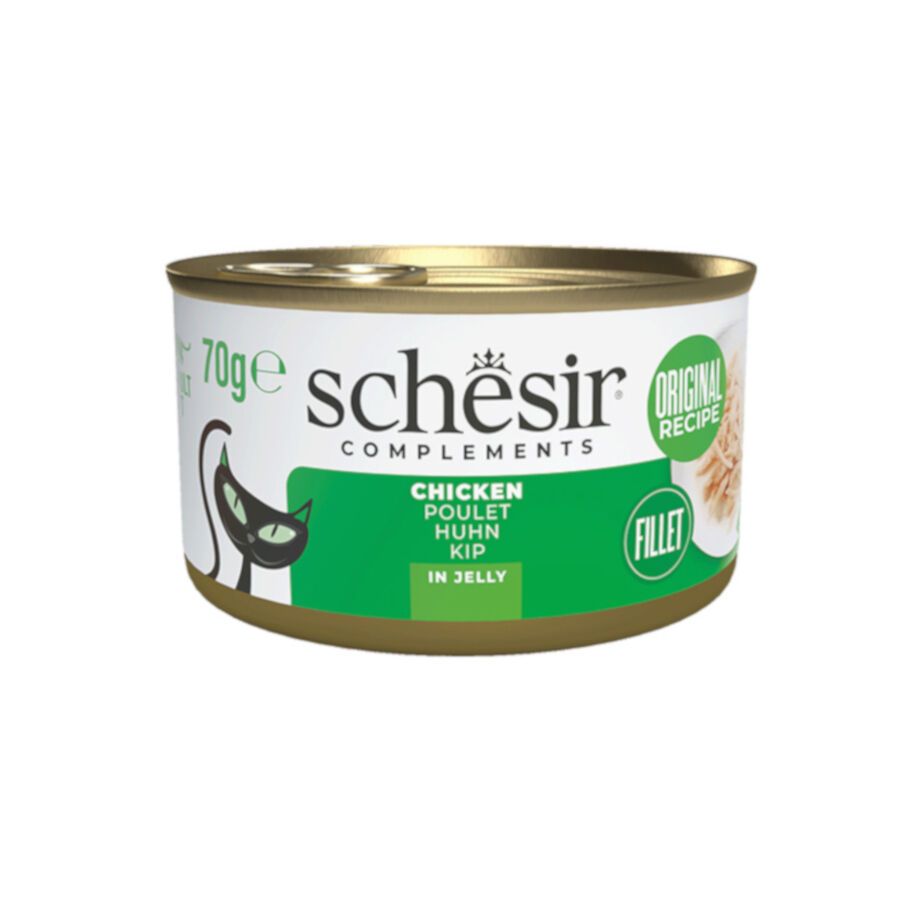 70 g Schesir Filetes de Pollo con Jam&oacute;n en Gelatina lata para gatos, , large Imagen numero 1