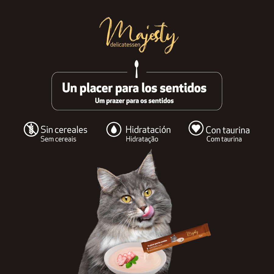 6 sobres x 15 g Majesty Pollo con Ternera snack l&iacute;quido para gatos, , large indicador imagen numero 5