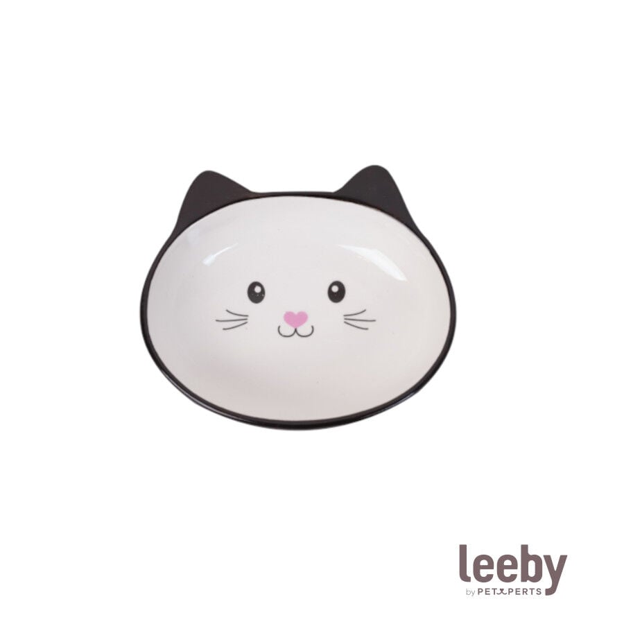 Leeby Comedero de Cer&aacute;mica Blanco y Negro con Orejitas para gatos, , large indicador imagen numero 2