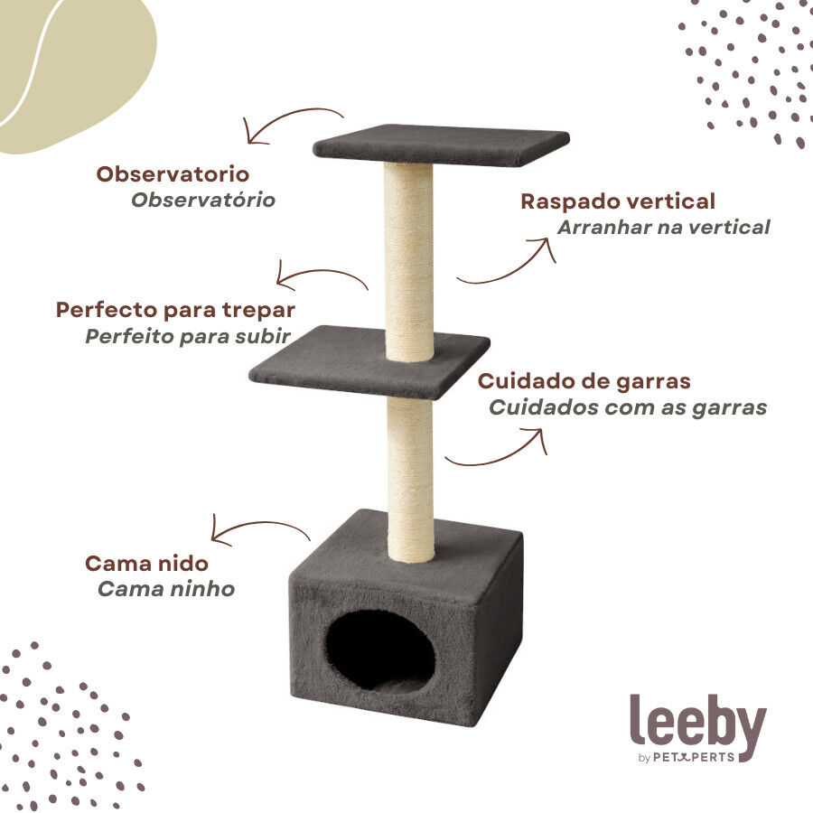 Leeby Colette torre rascador con cama nido gris para gatos, , large Imagen numero 3