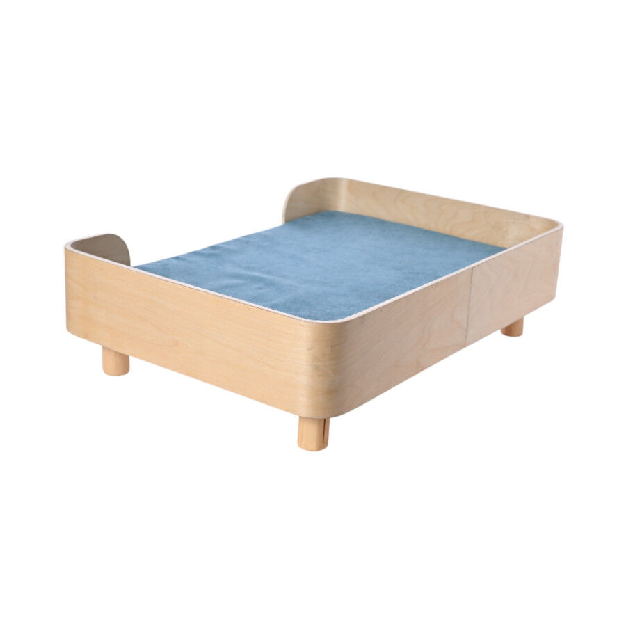 Leeby sof&aacute; de madera con colch&oacute;n azul para perros, , large indicador imagen numero 4