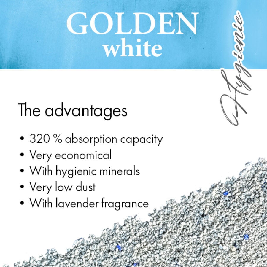 14 kg Golden White Arena Aglomerante Lavanda para gatos, , large indicador imagen numero 3