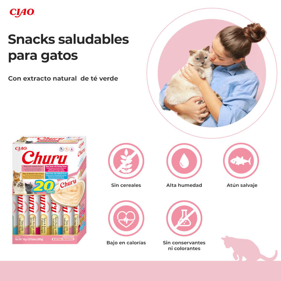 20 sobres x 14 g Churu Variedades de Marisco Snack L&iacute;quido para gatos, , large indicador imagen numero 2