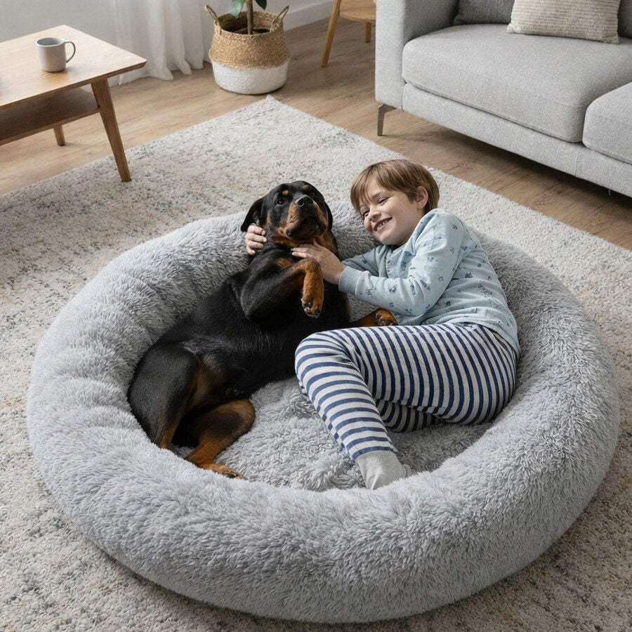 Leeby Cama Donut Anti Estr&eacute;s XXL Gris para personas y perros, , large indicador imagen numero 1