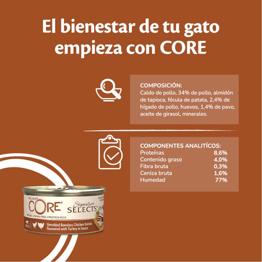 79 g Wellness Core Shredded pollo y pavo lata para gatos, , large indicador imagen numero 4
