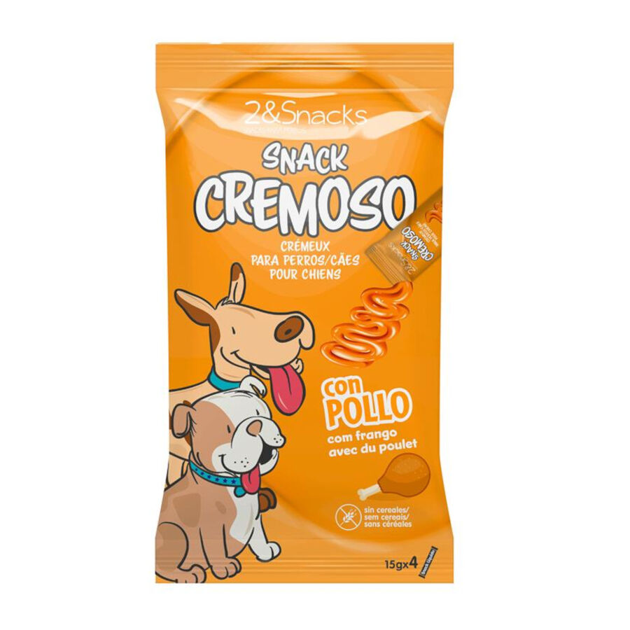 4 sobres x 15 g 2&Snacks Snacks Cremosos con Pollo para perros, , large indicador imagen numero 1