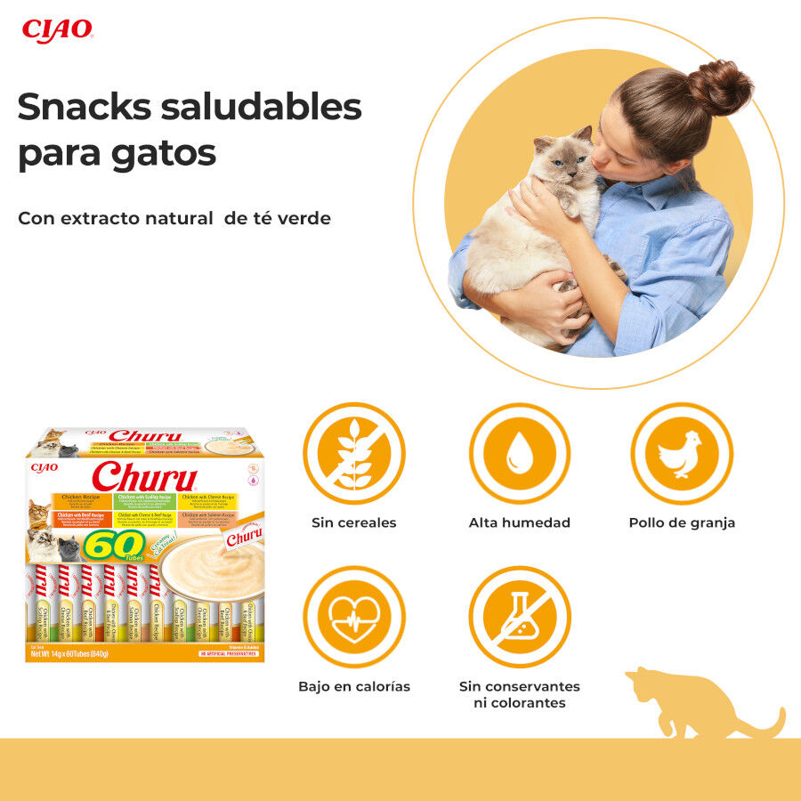 60 sobres x 14 g Churu Variedades de Pollo Snack L&iacute;quido para gatos, , large indicador imagen numero 2