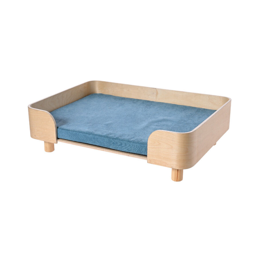 Leeby sof&aacute; de madera con colch&oacute;n azul para perros, , large indicador imagen numero 3