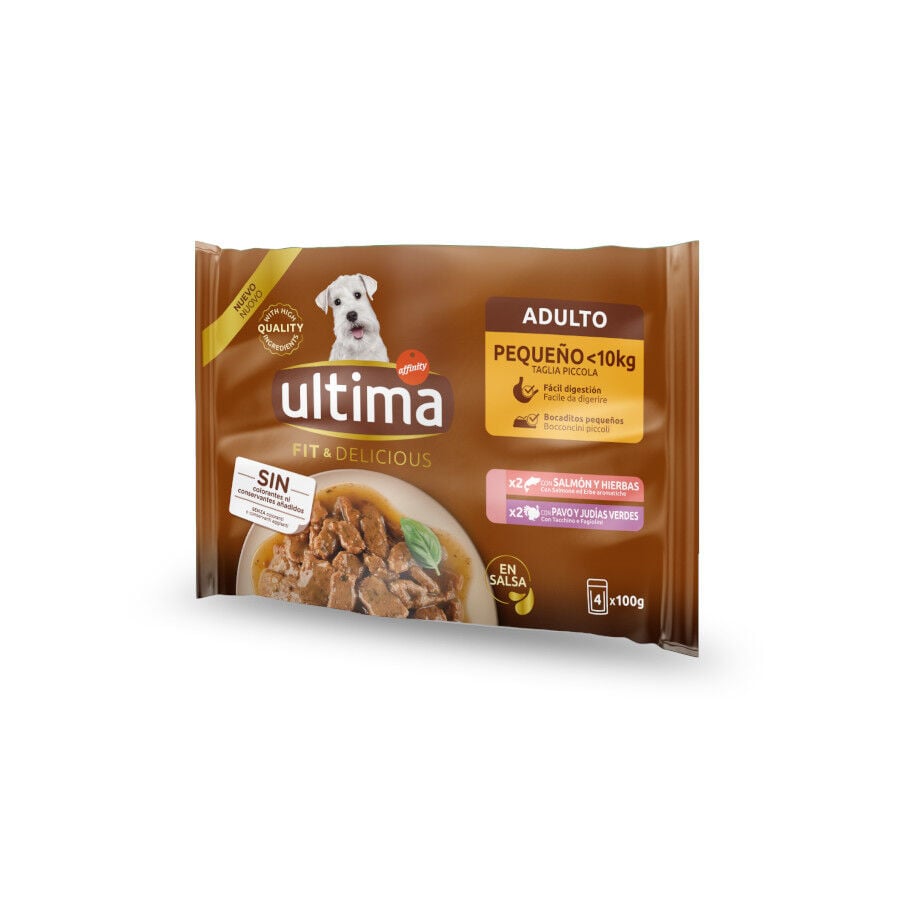 4 x 100 gr Ultima Fit & Delicious Adult Salm&oacute;n y Pavo Sobre en Salsa para perros - Multipack, , large Imagen numero 1