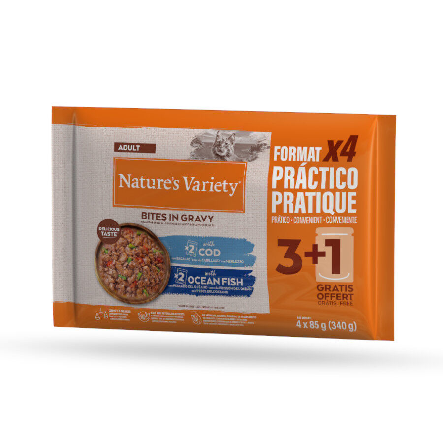 Nature's Variety Bocaditos de Bacalao o Pez Oce&aacute;nico Sobre en Salsa para gatos adultos