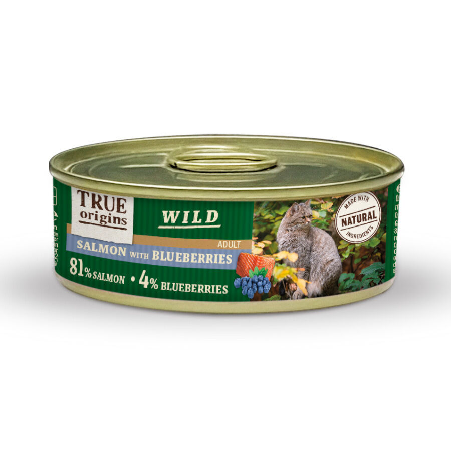 True Origins Wild Adult Salm&oacute;n y Ar&aacute;ndanos lata para gatos