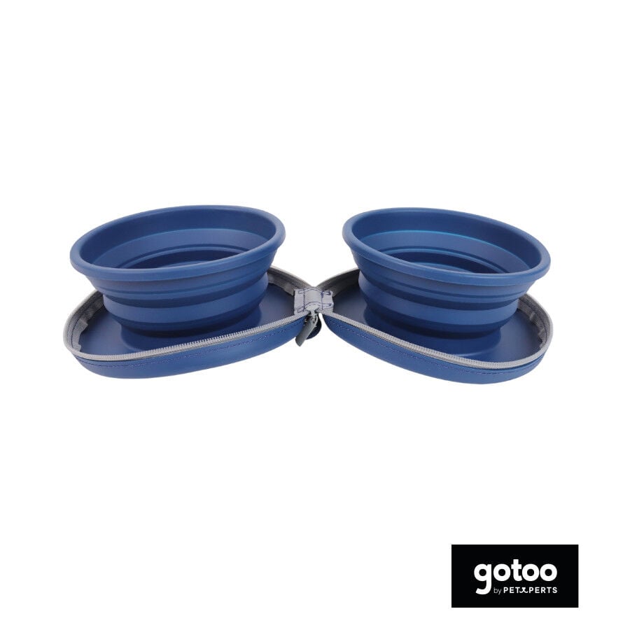 Gotoo Comedero Port&aacute;til Doble de Silicona Azul para perros, , large indicador imagen numero 2