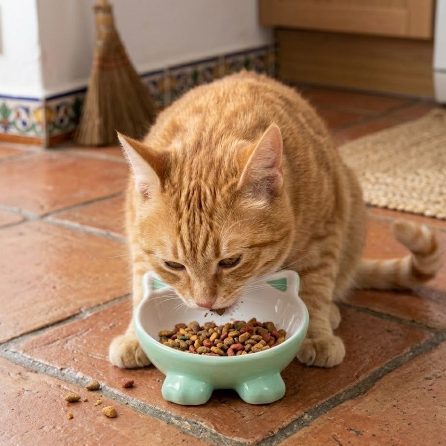 Leeby Comedero de Cer&aacute;mica Blanco y Verde con Orejitas para gatos, , large indicador imagen numero 1