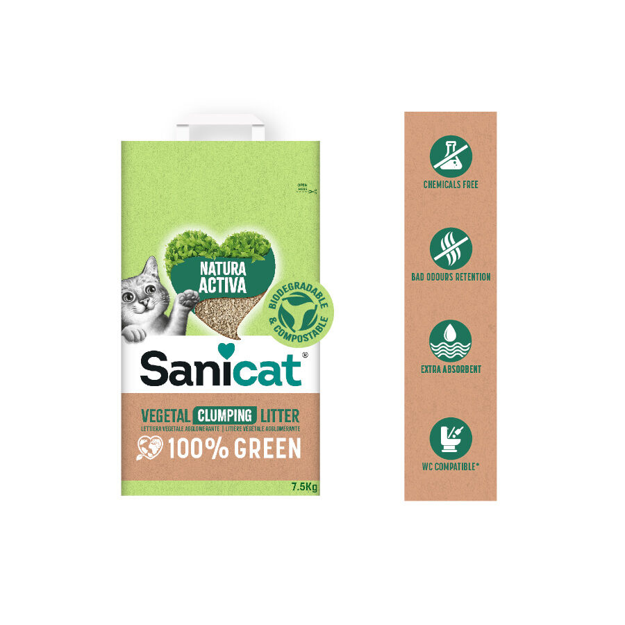 5 kg Sanicat Natura Activa 100% Green Arena Vegetal para gatos, , large Imagen numero 3