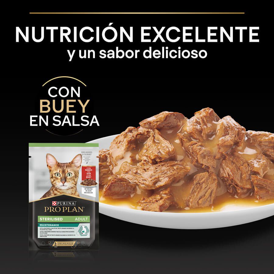 85 g Pro Plan Sterilised Maintenance sobre con Buey en salsa para gatos, , large indicador imagen numero 5